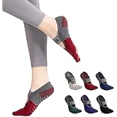 RosyClouds Womens Yoga Socks with Grips, Non-Slip Full Toes Socks for Pilates, Barre, Ballet, Fitness 6 Pairs