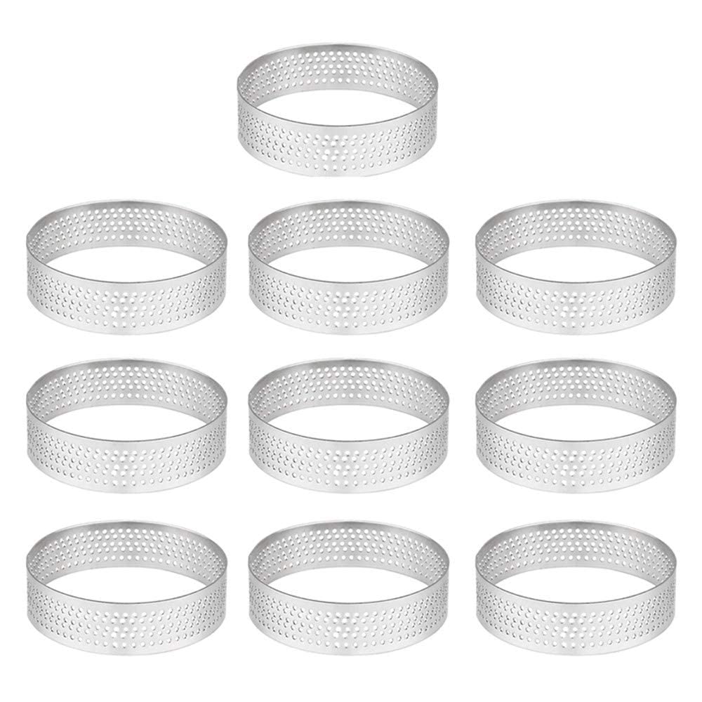 Photo 1 of 10 Pcs 2.76 Inch 304Stainless Steel Tart Ring, Heat-Resistant Perforated Cake Mousse Ring, Round Ring Baking doughnut tools (7cm)