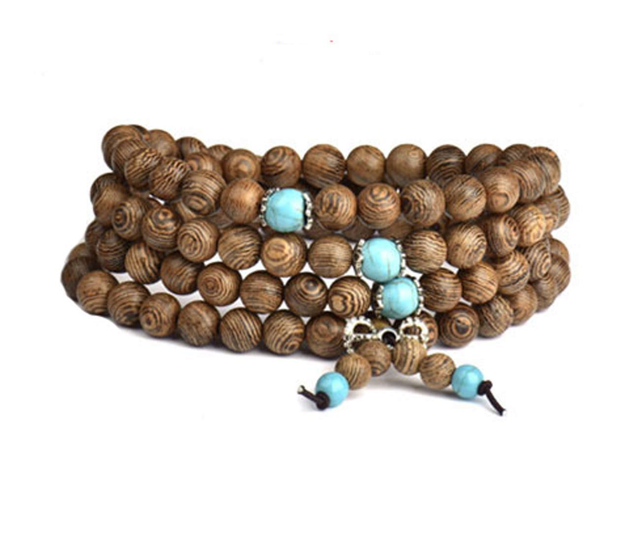 Qing Hui 8mm*108pcs Wood Bracelet Wrist Link Necklace Chain Tibetan Buddhist Sandalwood Bead Prayer Buddha Mala Chinese Knot (blue) — image 1