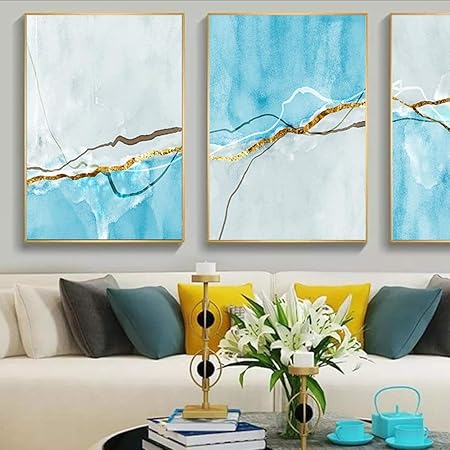 3 Pieces D Etude Europeenne Moderne Et Style Americain Chambre Personnalise Motif Bleu Et Blanc Peinture Murale Famille Cadre Mousse Decorative Murale Salon Hotel 50 70 Cm Bien Fait Amazon Fr Cuisine Maison