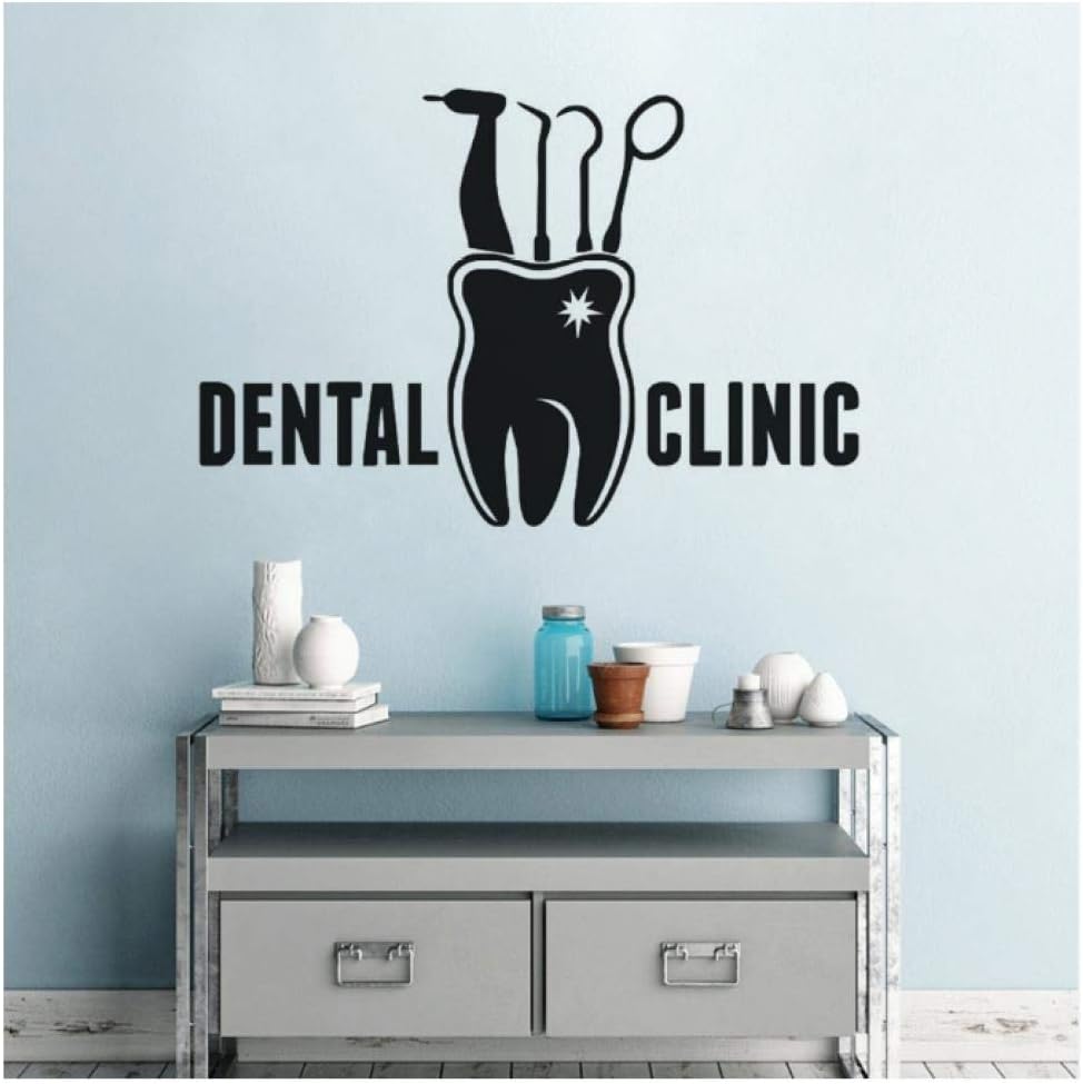 dpalq Vinyl Wall Decal Dental Clinic Sign Wall Sticker Teeth Tools Pattern Wall Murals Dentist Shop Window Door Stickers Art 42X28Cm