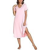 GYS Bamboo Viscose Nightgowns for Women Short Sleeve V Neck Night Shirts with Pockets