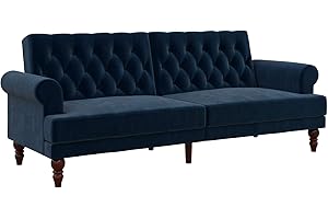 Novogratz Upholstered Cassidy Futon, Convertible Sofa Bed, Blue Velvet