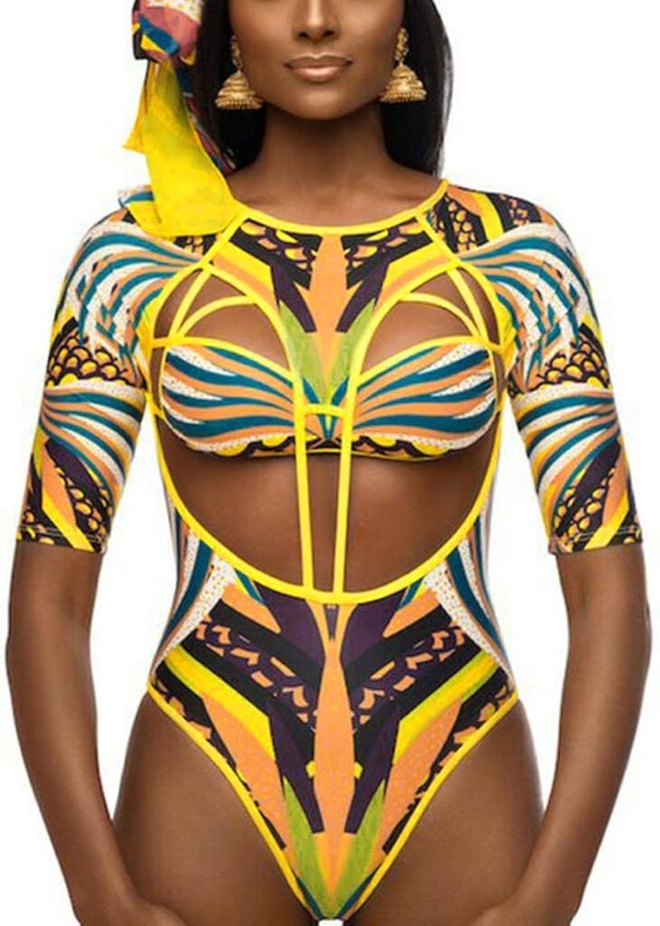 YiYLunneo Women Swimsuit African Print One Piece Swimwear
