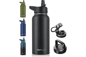 CIVAGO 32 oz Insulated Water Bottle With Straw, Stainless Steel Sports Water Cup Flask with 3 Lids (Straw, Spout and Handle L