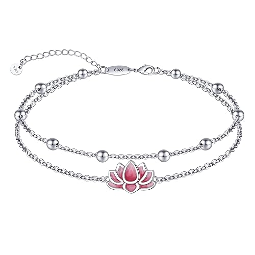 925 Sterling Silver Anklets Bracelets for Women Lotus Flower