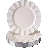 Silver Spoons Round Ivory Wavy Plastic Salad Plates - 8.75” (Pack of 20) - Durable Plates - Perfect for Birthdays, Baby Showers, and Themed Events