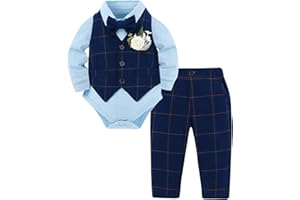 YUEMION Baby Boy Clothes Suit Infant Gentleman Wedding Outfit Formal Dress Shirt+Vest+Tie+Corsage+Pants 5Pcs Tuxedo Set 0-18M