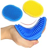 Kwispel Dog Grooming Brush, Pet Shampoo Bath Brush Shedding Soothing Massage Rubber Comb with Adjustable Ring Handle for Long Short Haired Dogs and Cats 2pcs