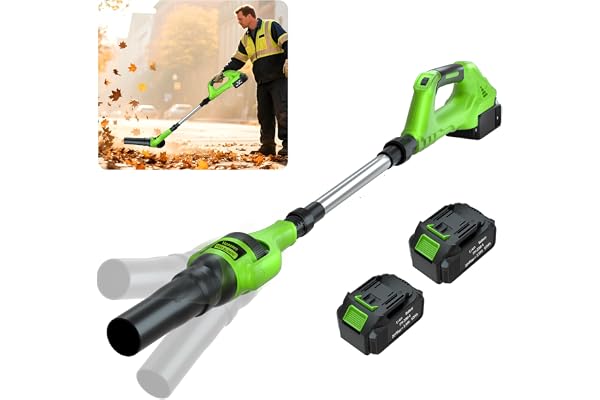 Leaf Blower Cordless, 21V Electric Leaf Blower Cordless with 2 Batteries | Adjustable 300° multi-angle rotation nozzle 3 Spee