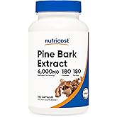 Nutricost Pine Bark Extract 6,000mg Equivalent from 300mg of 20:1 Extract Per Serving, 180 Capsules for 180 Servings Per Bottle - Standardized to Contain 95% Proanthocyanidins