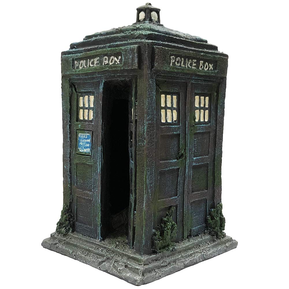 SLOCME Fish Tank Police Box Decorations - Aquarium Fish Hideout House Resin Ornament,Blue