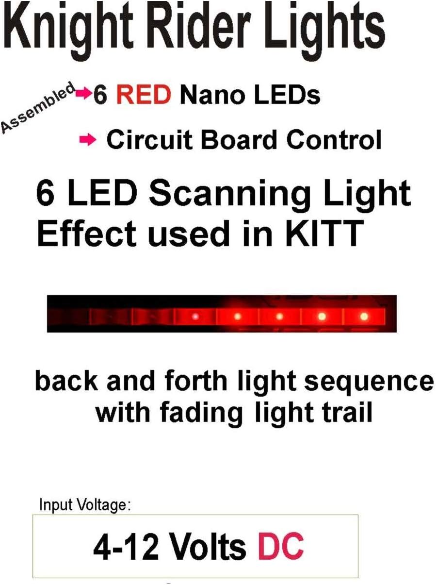 Knight Rider LED Scrolling Circuit for KITT Car or Cylon Raiders - Diecast Models, R/C, Drones - Runs on a 9 Volt Battery (Red)