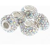 RUBYCA Big Hole Czech Crystal Charm Beads fit European Charm Bracelet (10pcs, AB Crystal, 15mm)