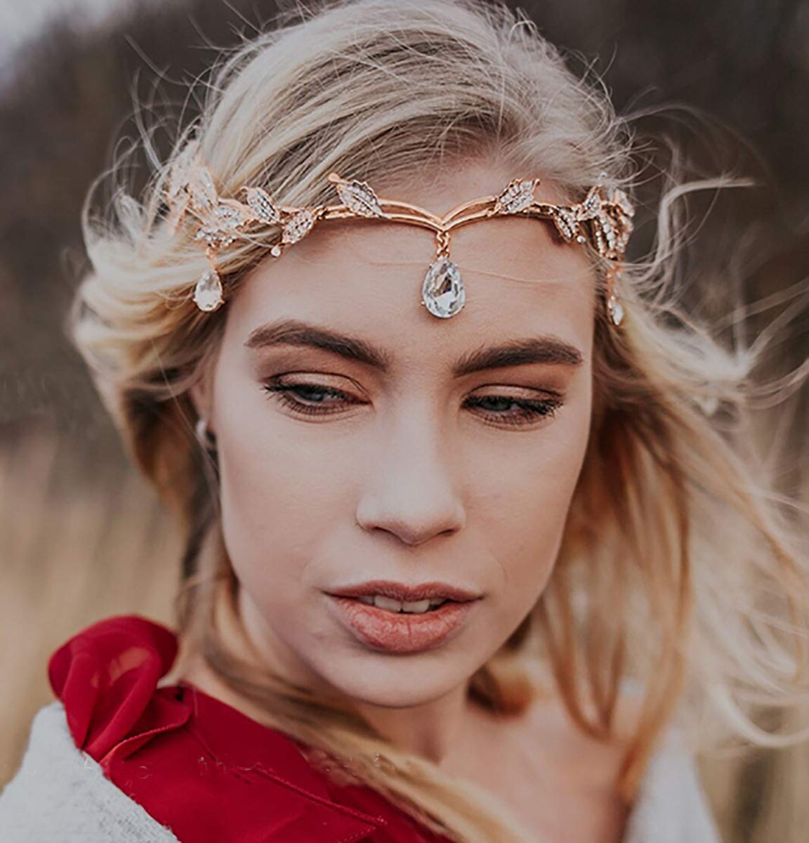 Remedios Rhinestone Leaf Wedding Tiara Headband for Brides, Rose Gold Crown Headband for Pageants Wedding Prom Birthday : Beauty
