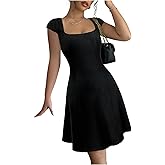 SOLY HUX Women's Summer Dress Square Neck Cap Sleeve A Line Flared Short Dresses
