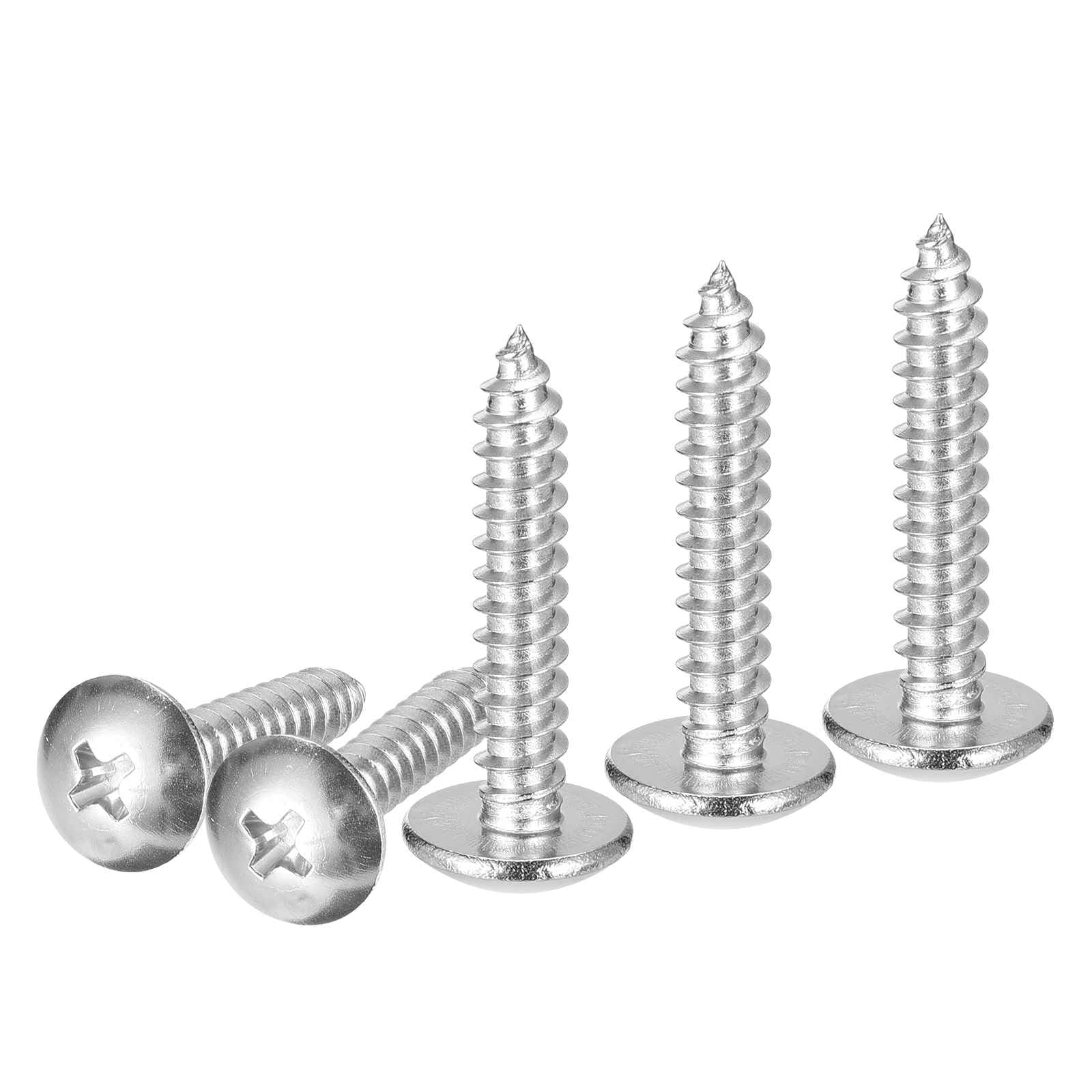 DTGN #10x1 Sheet Metal Screws - 50 Pack - for Wood, Furniture - 304 Stainless Steel Phillips Truss Head Self Tapping Tip Wood Screws - Silver