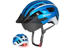 VICTGOAL Bike Helmet for Men Women with Led Light Detachable Magnetic Goggles Removable Sun Visor Mountain & Road Bicycle Helmets Adjustable Size Adult Cycling Helmets
