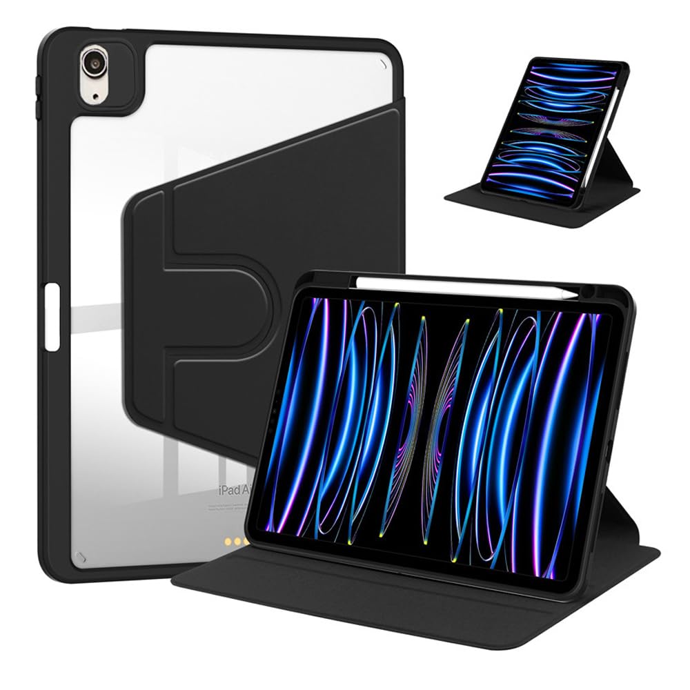 Photo 1 of 360° Rotating Case for iPad Air 11 Inch (2025/2024) M3/M2, Pro 1st, iPad Air 7th/6th/5th/4th Generation (2022/2020) 10.9 Inch with Pencil Holder, Auto Wake-Sleep, Slim Clear Shockproof Cover (Black)