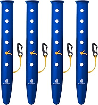 Amazon Geertop テントペグ アルミニウム製 ビーチ キャンプ 雪 バックパック旅行 ハイキング用 ネイル コードとフック付き ブルー 31 Cm Geer Top ペグ ステーク