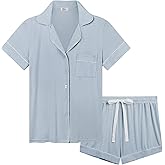Cherrydew Women Bamboo Viscose Super Soft Comfy Summer Cooling Short Sleeve Button Down Pajama Shorts Set S-XXL