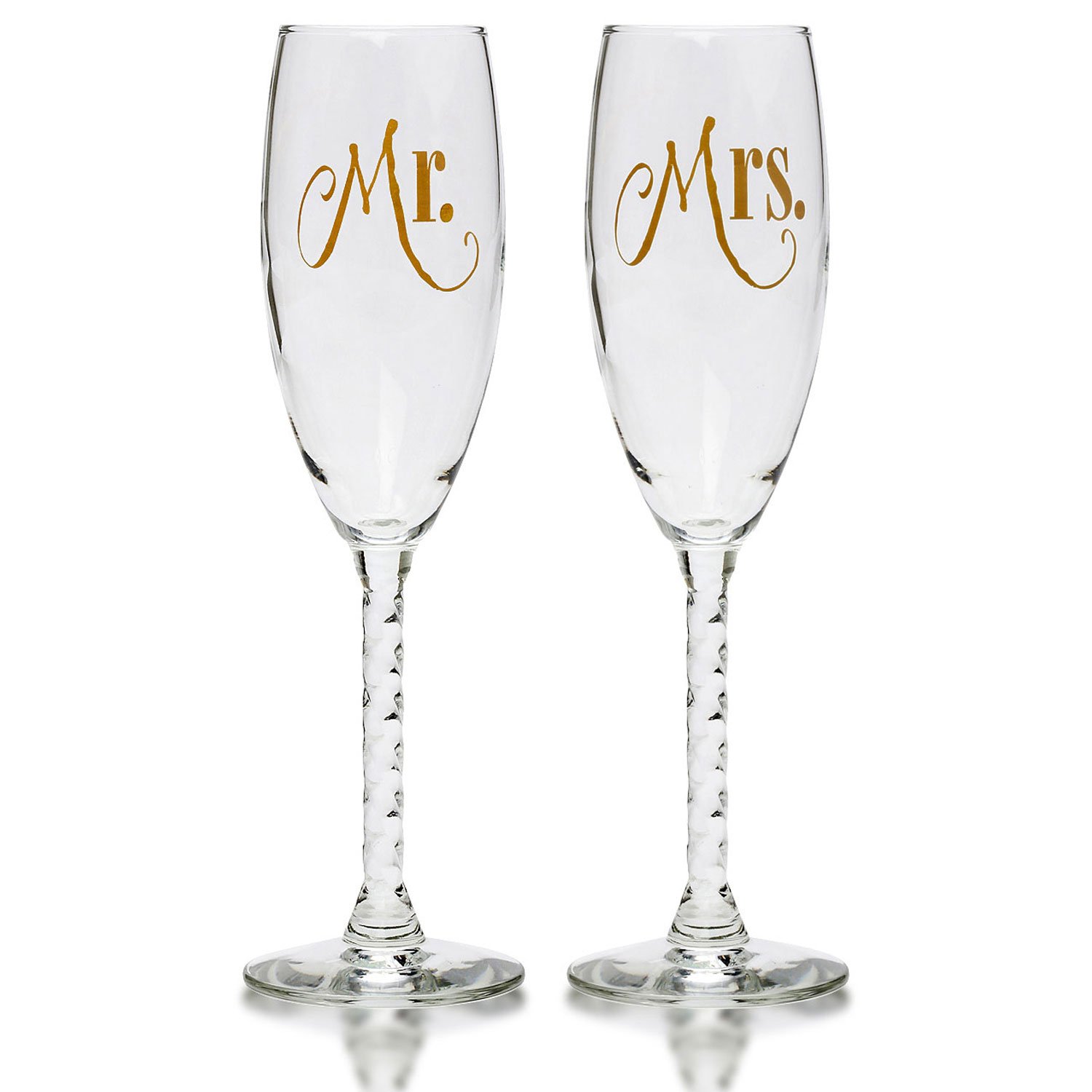 Mr. & Mrs. Gold Champagne Flutes With Gift Box Wedding Glasses For