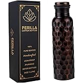 Perilla Home Pure Copper Water Bottle 34 Oz Leak Proof 100% Pure - Ayurvedic Copper Vessel - Drink More Water And Enjoy The Health Benefits Immediately - For Gym, Yoga Bottle (Diamond 2)