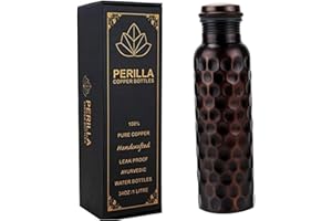 Perilla Home Pure Copper Water Bottle 34 Oz Leak Proof 100% Pure - Ayurvedic Copper Vessel - Drink More Water And Enjoy The Health Benefits Immediately - For Gym, Yoga Bottle (Diamond 2)