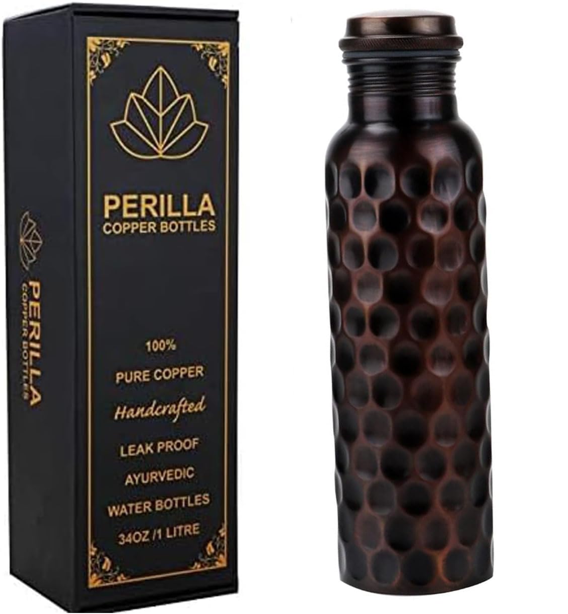 Perilla Home Copper Water Bottle Leak Proof 100% Pure - an Ayurvedic Copper Vessel - Drink More Water and Enjoy The Health Benefits Immediately/Yoga Bottle — image 1