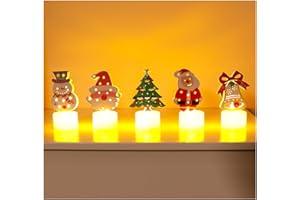 5 PCS Christmas LED Tea Lights Candles – Battery Operated Flameless Faker Tealights, Santa/Snowman/Bell/Tree Styles for Home 