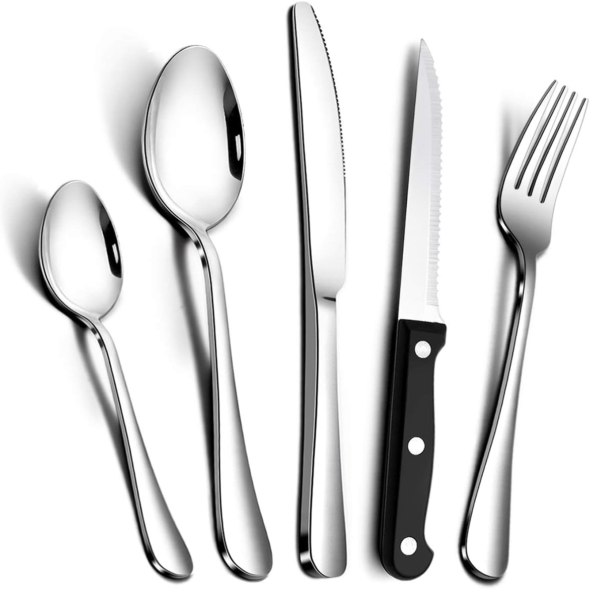 RayPard Silver 30-Piece Stainless-Steel Cutlery Set including Steak Knives Service for 6
