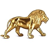 LAIKEARTS 12" Decoration Collectible Gold Lion Statue, Desk Decor, Room Decor, Home Decor, Modern Art Sculpture, Handmade Resin Animal Statue, Gift for Women,Brother,Friend