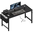 Lufeiya Gaming Desk with Power Outlet, 47 inch Teen Study Table Home Office Work Writing Computer Desks with Charging Station Outlets Built in, Black
