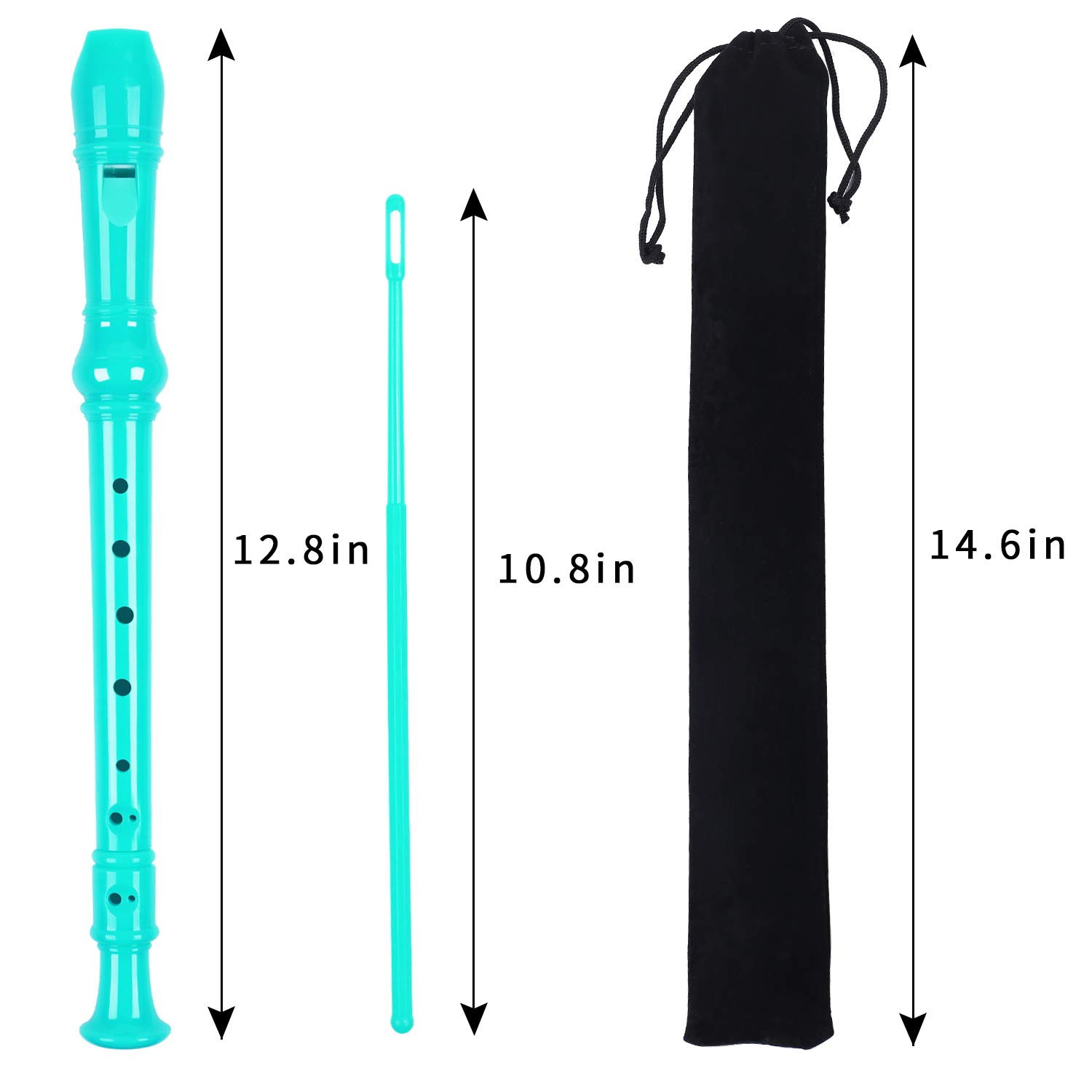 Lot-Yes 8-Hole Soprano Descant Recorder with Cleaning Rod + Case Bag Music Instrument (Green)