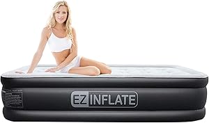 EZ INFLATE Upgraded Twin air Mattress with Built in Pump, Luxury Twin Airbed, Inflatable Mattress for Home Camping Travel, Luxury Twin Size Blow up Bed, 2-Year Warranty