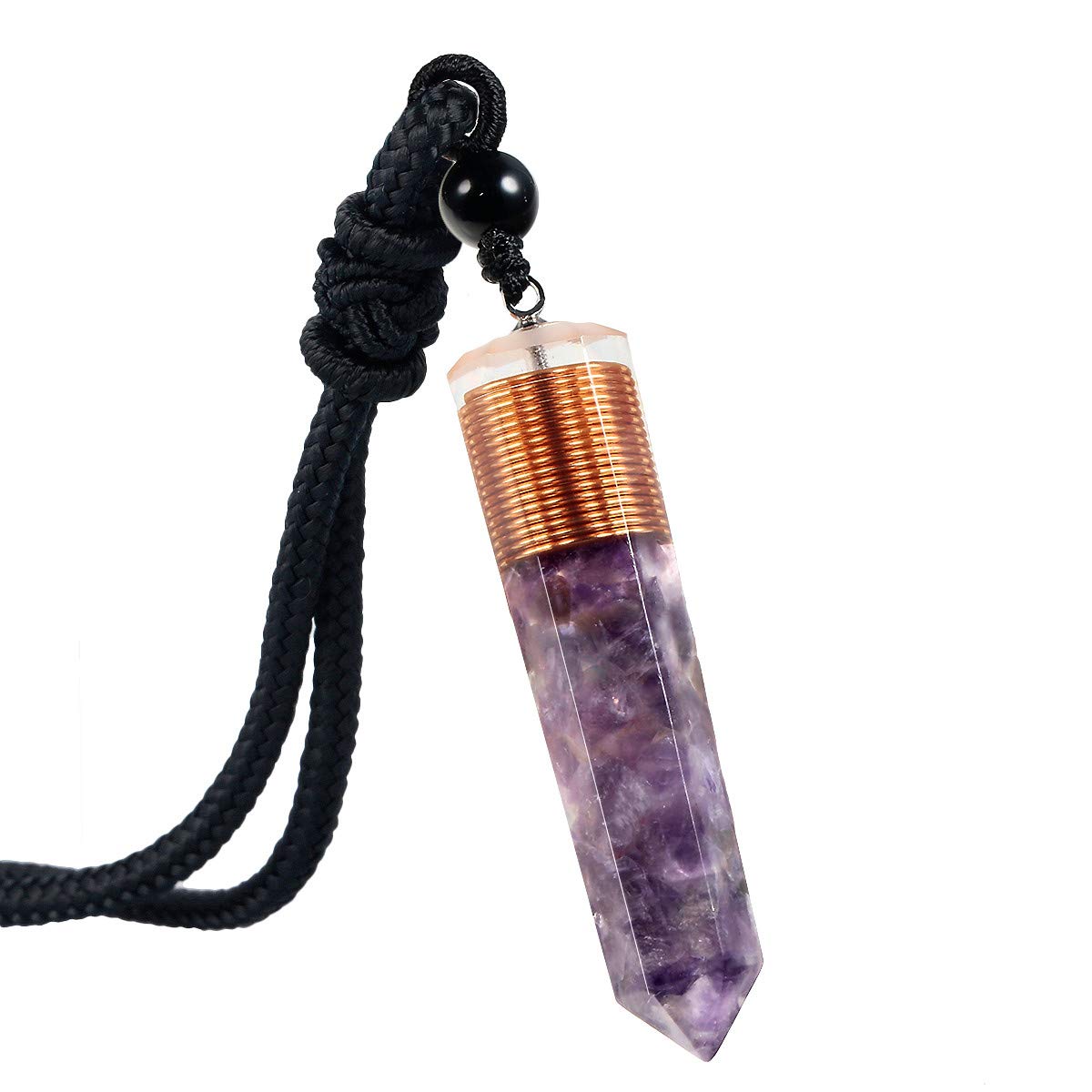 mookaitedecor Amethyst Crystal Point Pendent Necklace for Women Men, Resin Healing Crystal Chip Necklace Purple Crystal Pendulum Necklace Hexagonal Semi Precious Stone Reiki Chakra Spiritual Gift