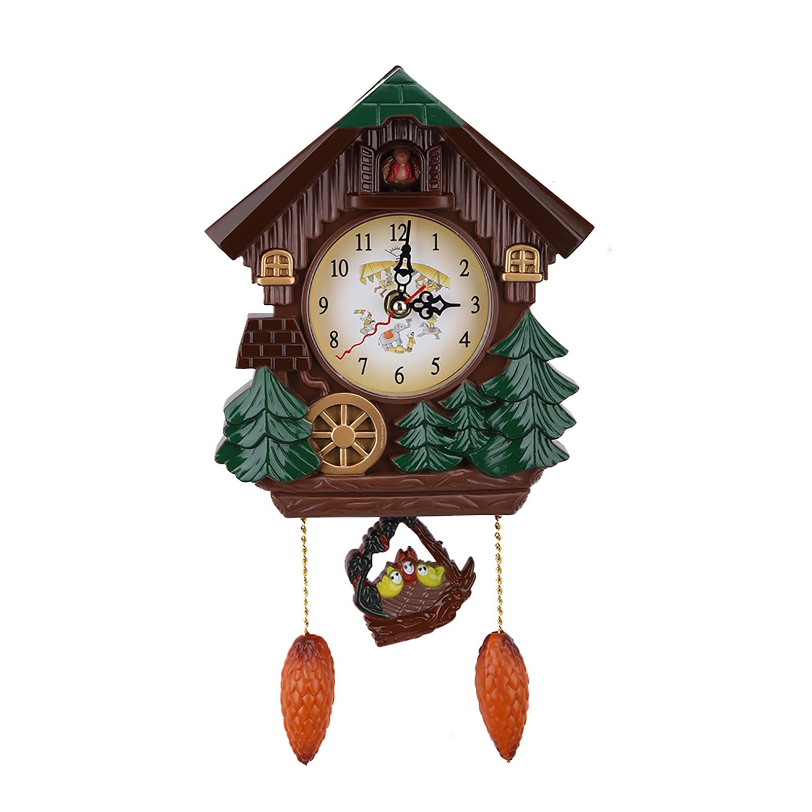 Wifehelper Vintage Cuckoo Wall Clock, Quartz Pendulum Clock for Home Decoration, Multicolor, 17.5x20x32cm