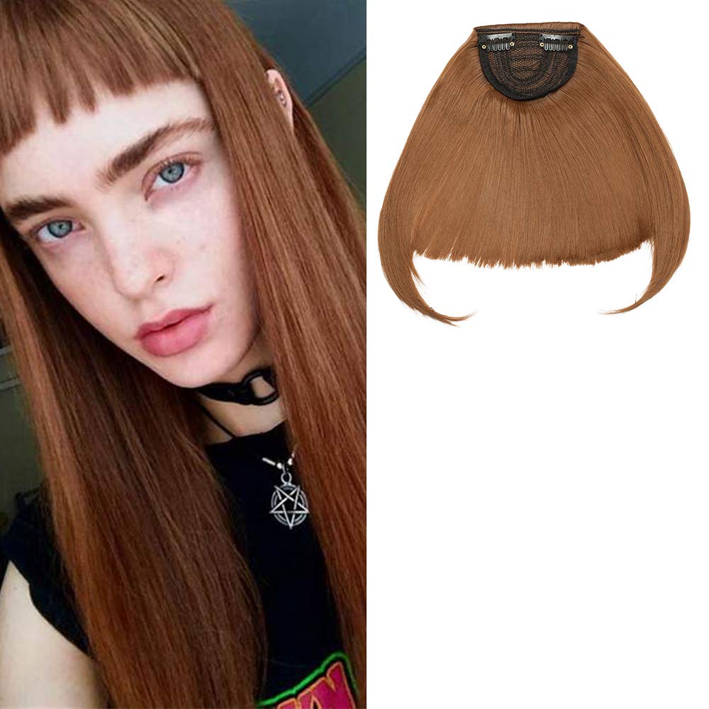Fringe Hair Clip in Hair Extensions Front Bangs with Temples One Piece Hairpiece (Vivid Auburn) โ image 1