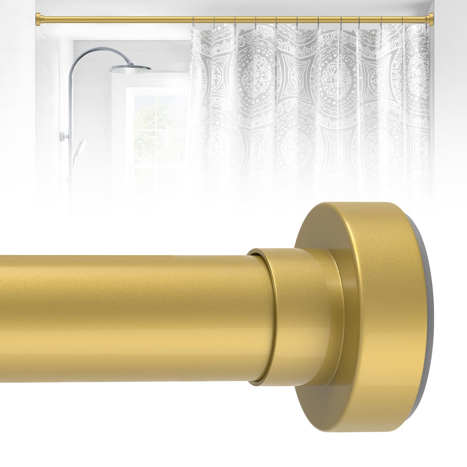 Photo 1 of HTZON Gold Shower Curtain Rod 34 to 43Inch:Small Spring Tension Shower Rods for Bathroom Kitchen Doorway,Modern Heavy Duty Adjustable Tension Shower Curtain Rod No Drilling No-Slip Easy Install,Gold