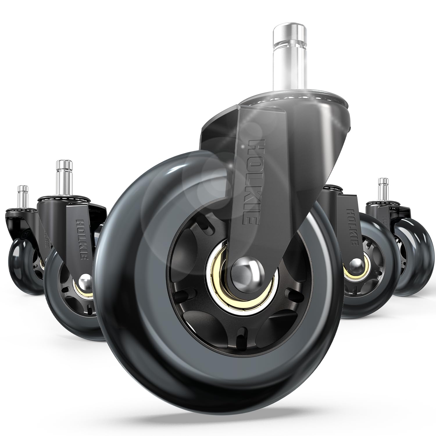 Photo 1 of HOLKIE Office Chair Wheels Roller Blade Caster 11x22mm All Black 3 Inch Chair Wheels for Office Rubber Rolling Set of 5 for Carpet Hardwood Floors Gaming Smooth & Silence Gliding