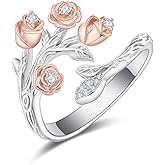 Dreamboat Rose Rings for Women Pink Flower Rings Adjustable Sterling Silver Engagement Valentines Day Gifts for Her Jewelry