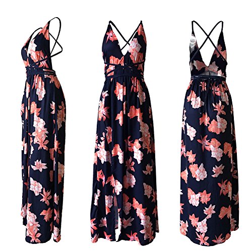 Women's Sexy Lace Up Sleeveless Backless Floral Print Casual Party Maxi Long Dress,Small