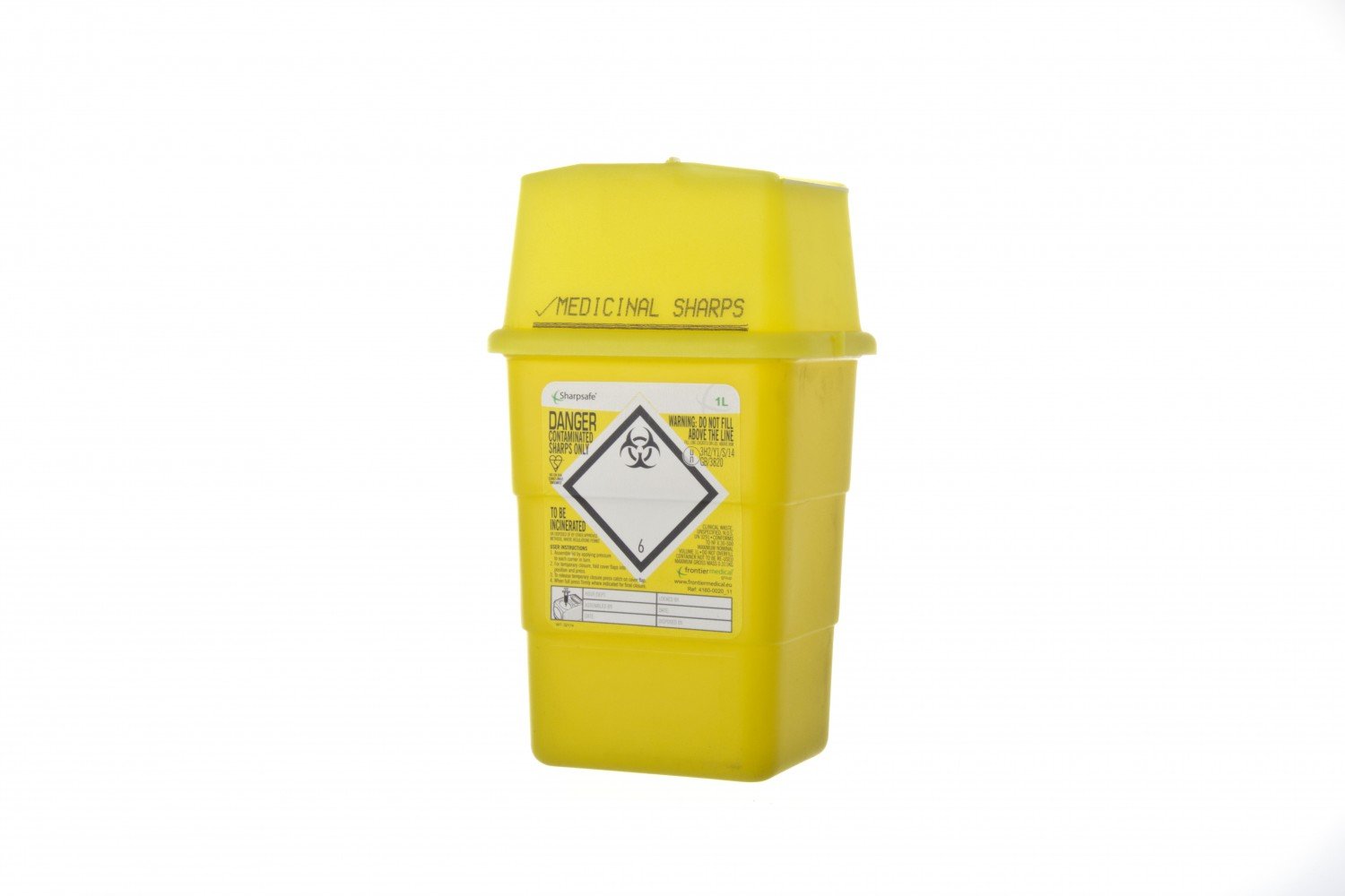 Sharpsafe FM41602430 Sharp Disposal Container, 1 L, Yellow Lid