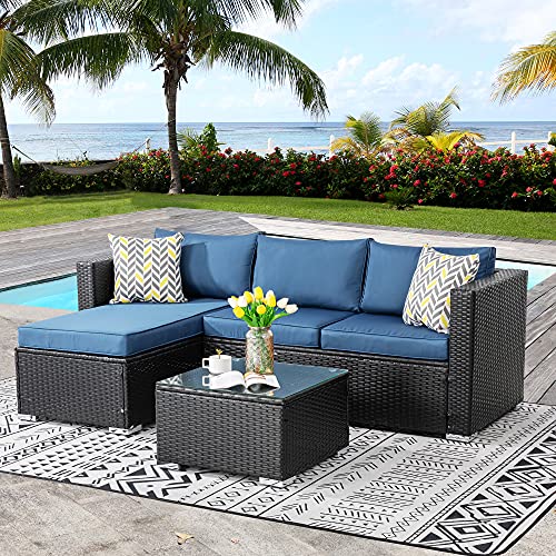 Walsunny Patio Furniture Set 3 Piece Outdoor Sectional Patio Sofa, All Weather Wicker Rattan