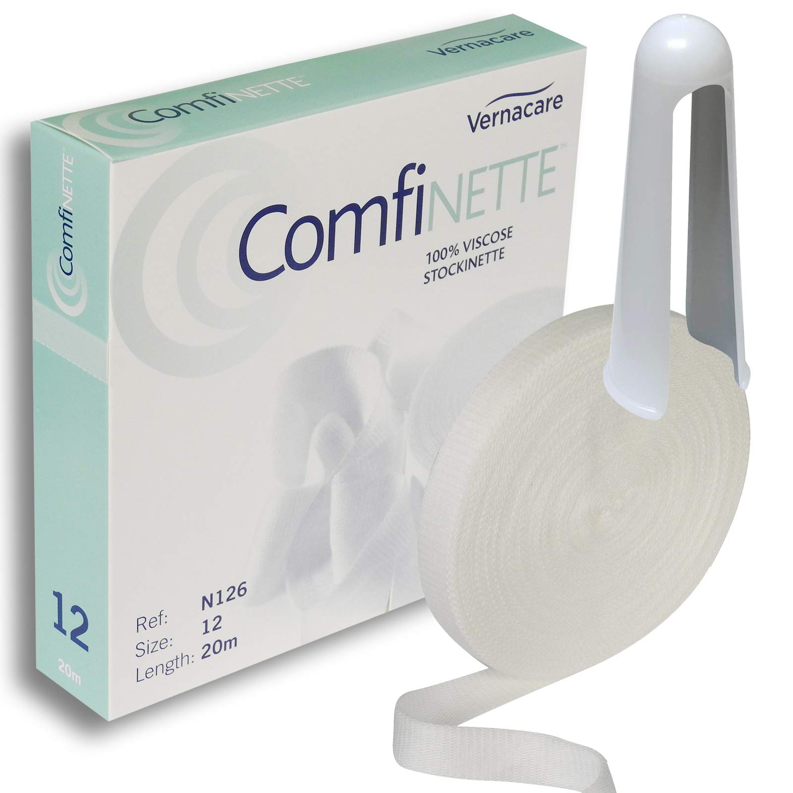 Comfinette Size '12' Tubular Viscose Stockinette Dressing - Unstretched Width 3cm - Ideal for Bulky Fingers and Toes - 20m Length (1 Box) + Applicator