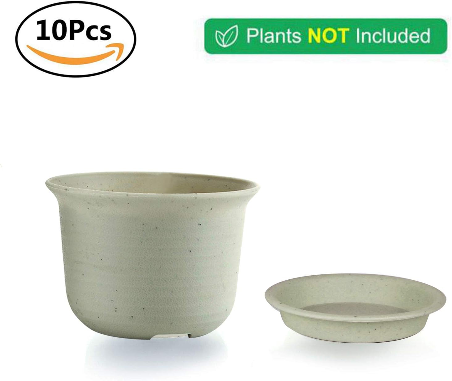 T4U 4.25 Inch Plastic Planter Pots with Saucer Grey Set of 10, Seeding Nursery Planter Pot with Drainage and Tray for Flowers Herbs African Violets Succulents Orchid Cactus Indoor Outdoor: Garden & Outdoor