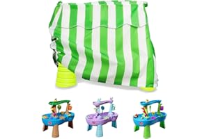 Pwbarwq Water Table Cover, Step 2 Water Table Cover, Stripe Style Waterproof Dust Proof Outdoor Toys Cover, Outdoor Water Table Toys Cover for Step 2 Rain Showers-Cover Only (Green Stripes)