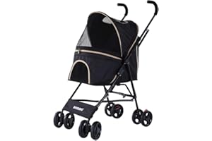 ROODO Dog Stroller Cat Stroller Collapsible Portable Lightweight Compact Jogger Travel Pet Stroller Suitable for Small Dogs and Cats Under 16 LB(Black)