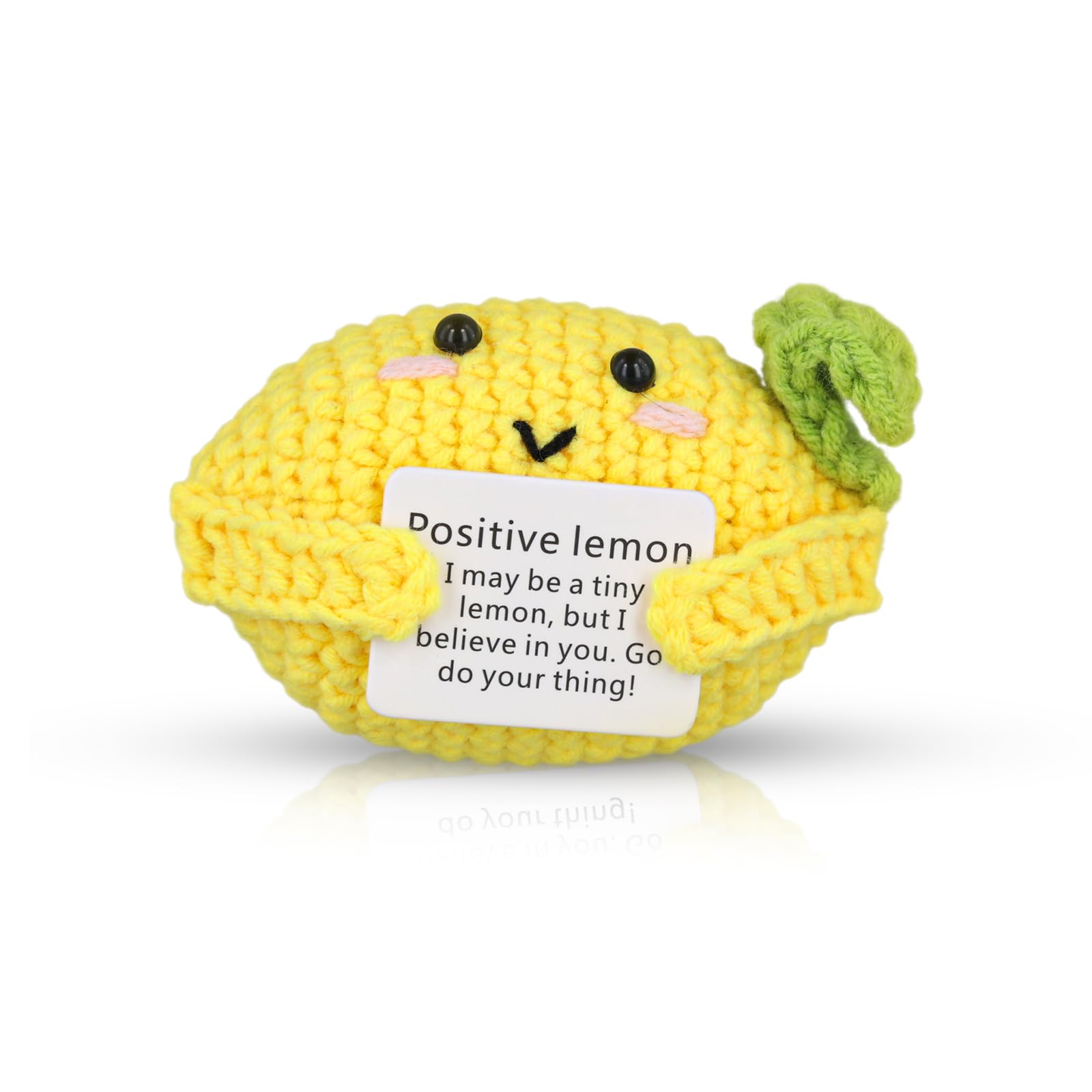 NQEUEPN Funny Positive Lemon, 4 Inch Crochet Potato Toys Doll with Encouragement Card Hand Knitted Cute Emotional Lemon Toy Lemon Decorative Doll for Home Office Bedroom Decoration Gift