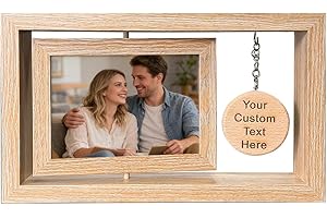 Asbanzerks Personalized Wooden Picture Frame, Double Sided Rotatable Wood Photo Frame With Customizable Wooden Pendant, Displ